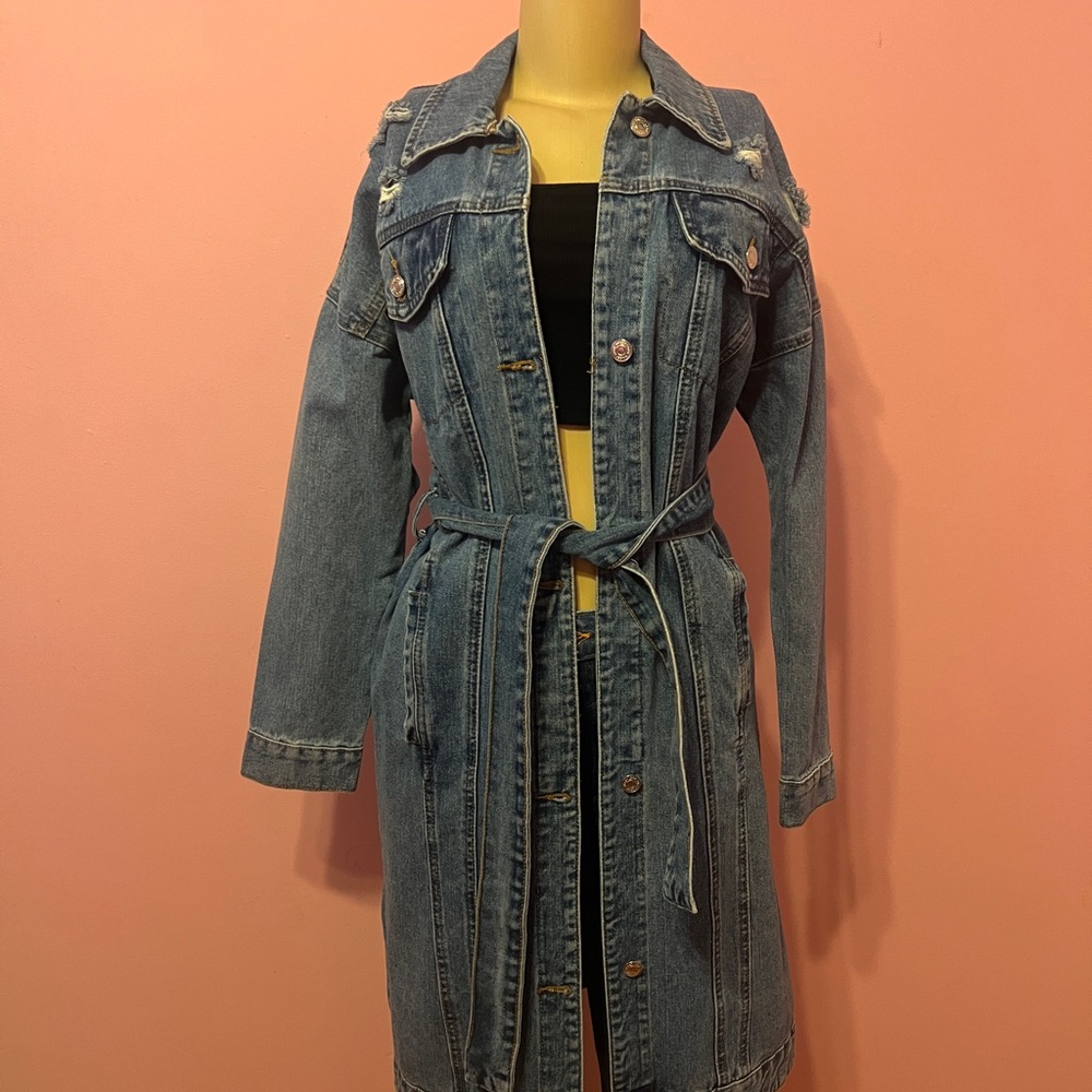 Stylish Blue Denim Trench Coat